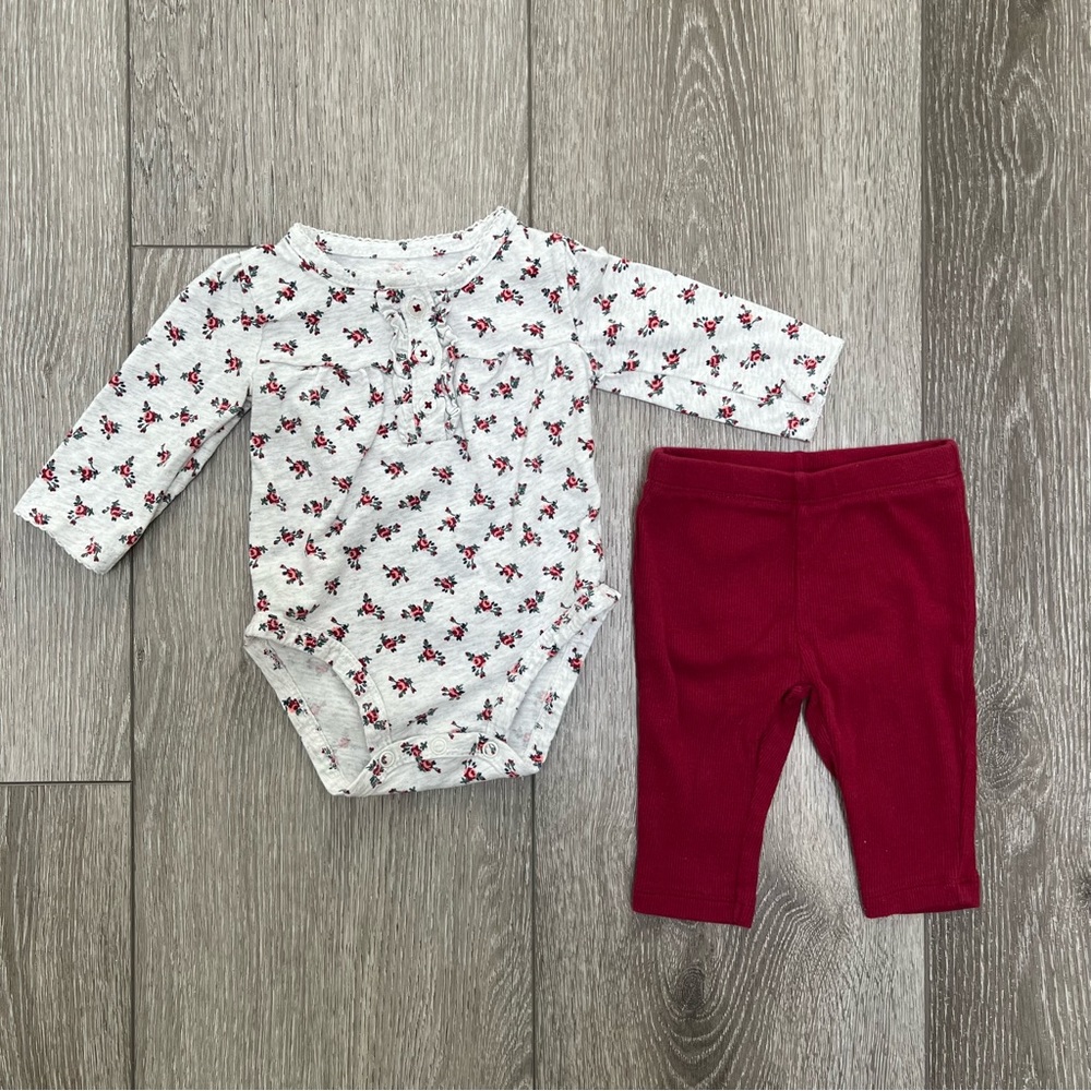 CARTERS 2PC LONG SLEEVE BODYSUIT RIBBED LEGGINGS OUTFIT 3MO